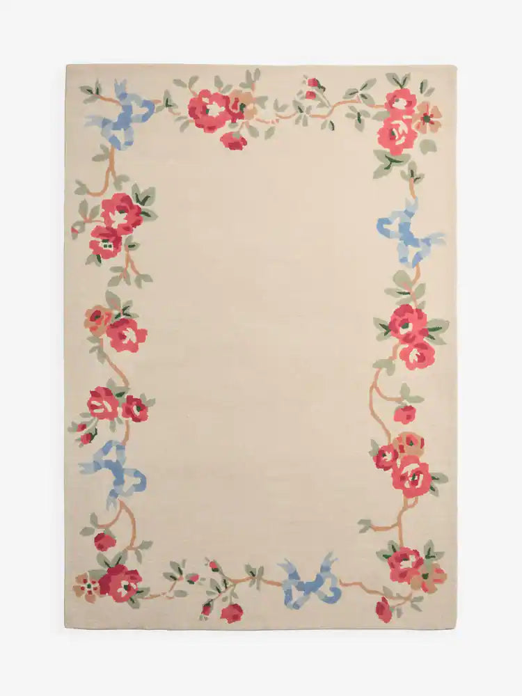 Vintage Cottage Floral & Ribbon Rug