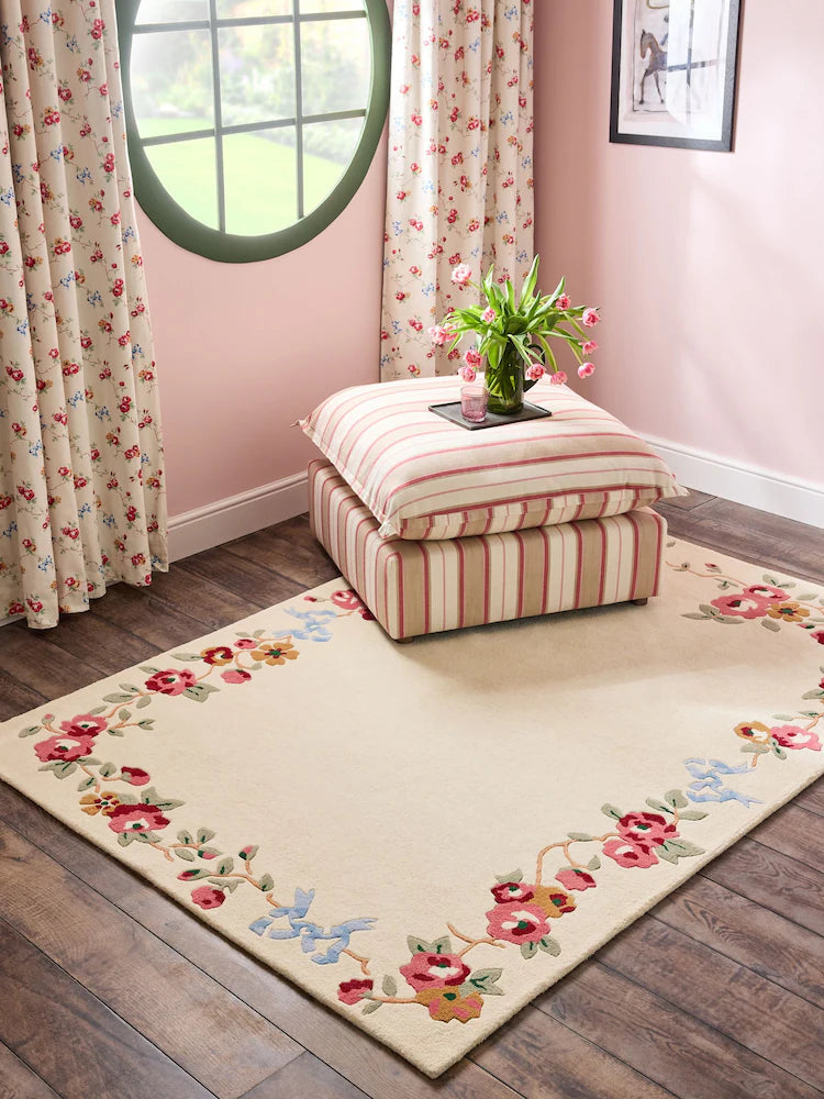 Vintage Cottage Floral & Ribbon Rug