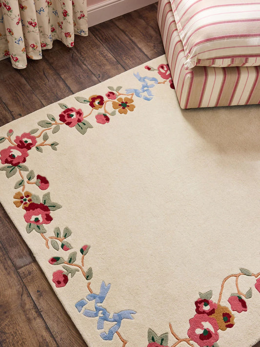 Vintage Cottage Floral & Ribbon Rug