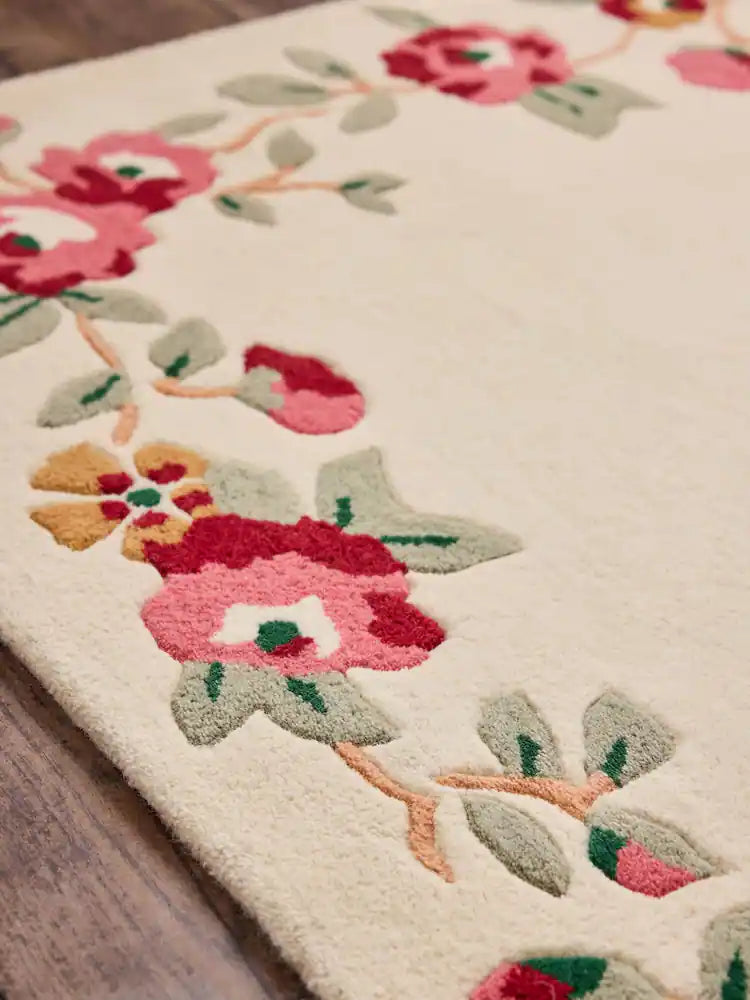 Vintage Cottage Floral & Ribbon Rug