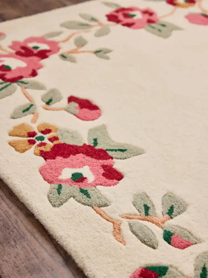 Vintage Cottage Floral & Ribbon Rug
