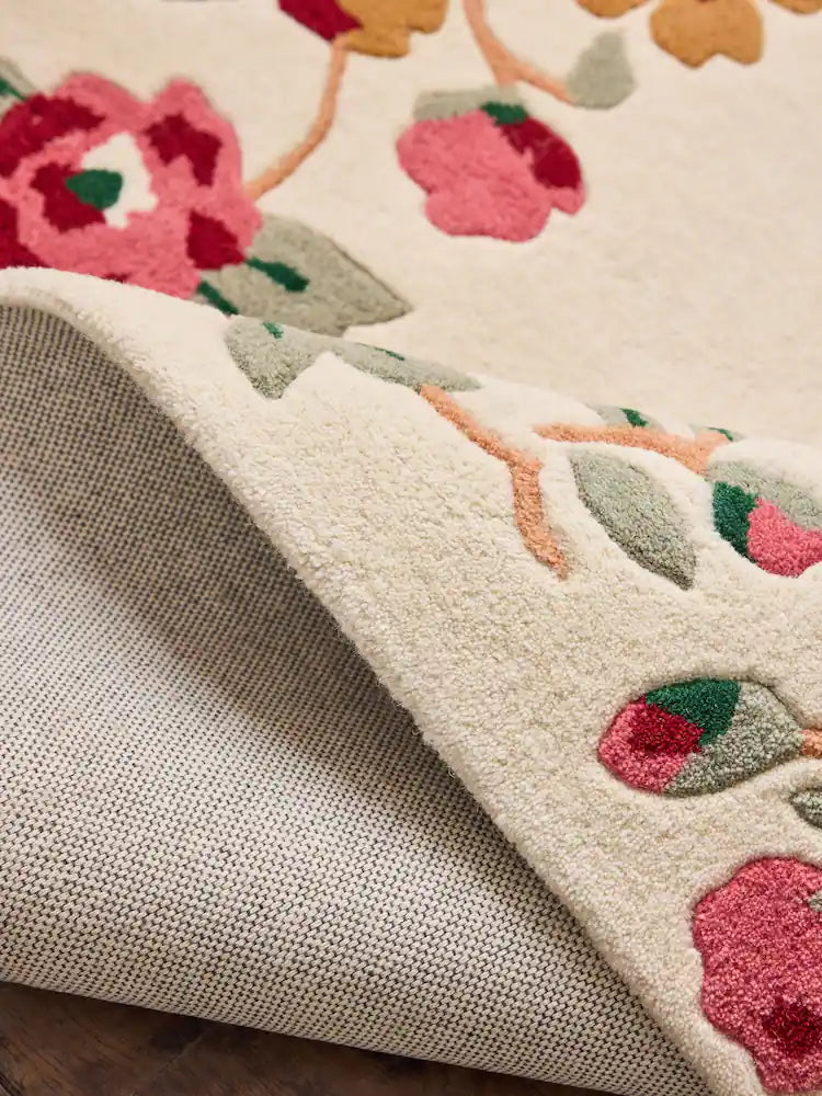 Vintage Cottage Floral & Ribbon Rug