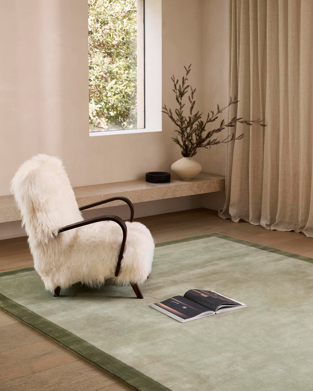 Sage Green Bordered Area Rug