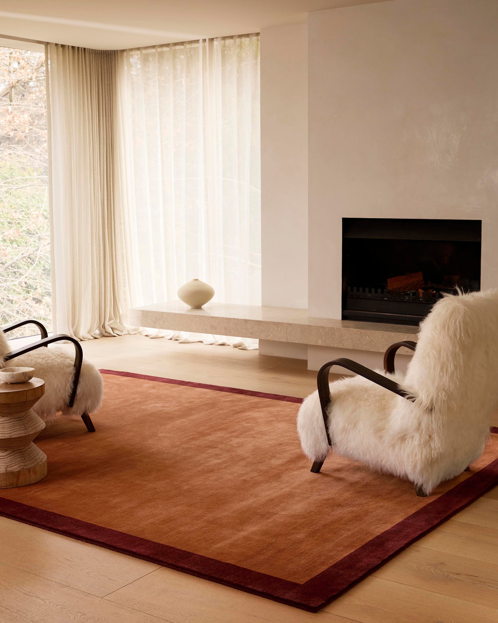 Minimalist Terracotta and Maroon Border Rug