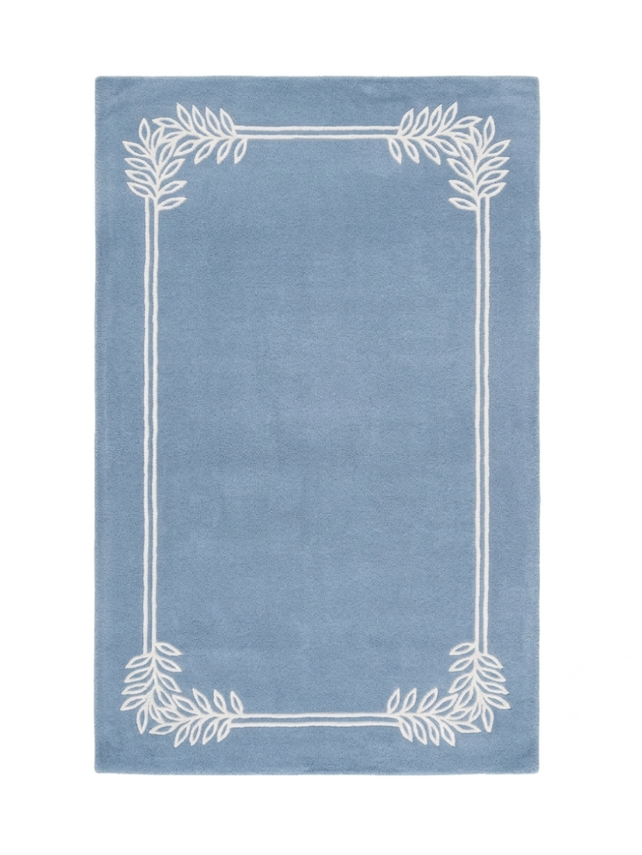 Coastal Blue Leaf-Frame Area Rug