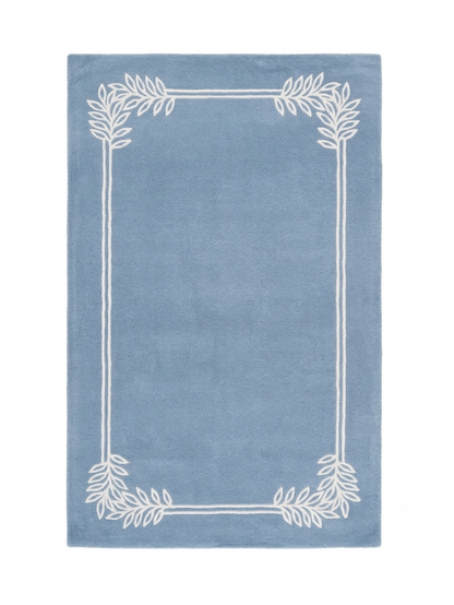 Coastal Blue Leaf-Frame Area Rug