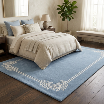Coastal Blue Leaf-Frame Area Rug