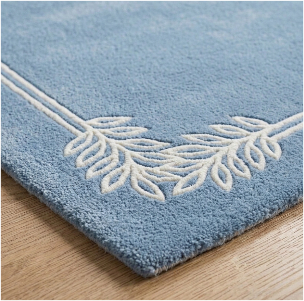 Coastal Blue Leaf-Frame Area Rug