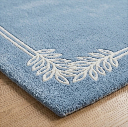 Coastal Blue Leaf-Frame Area Rug
