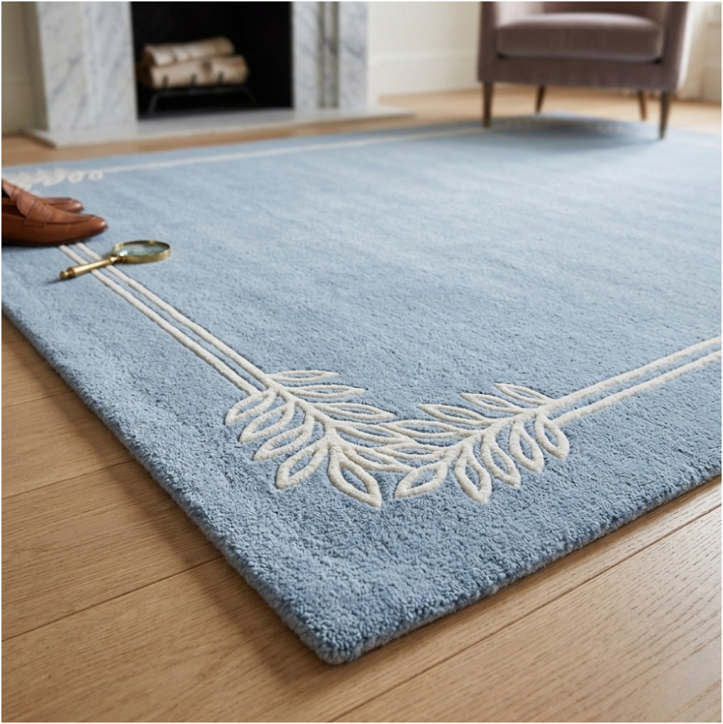 Coastal Blue Leaf-Frame Area Rug