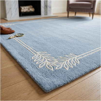 Coastal Blue Leaf-Frame Area Rug