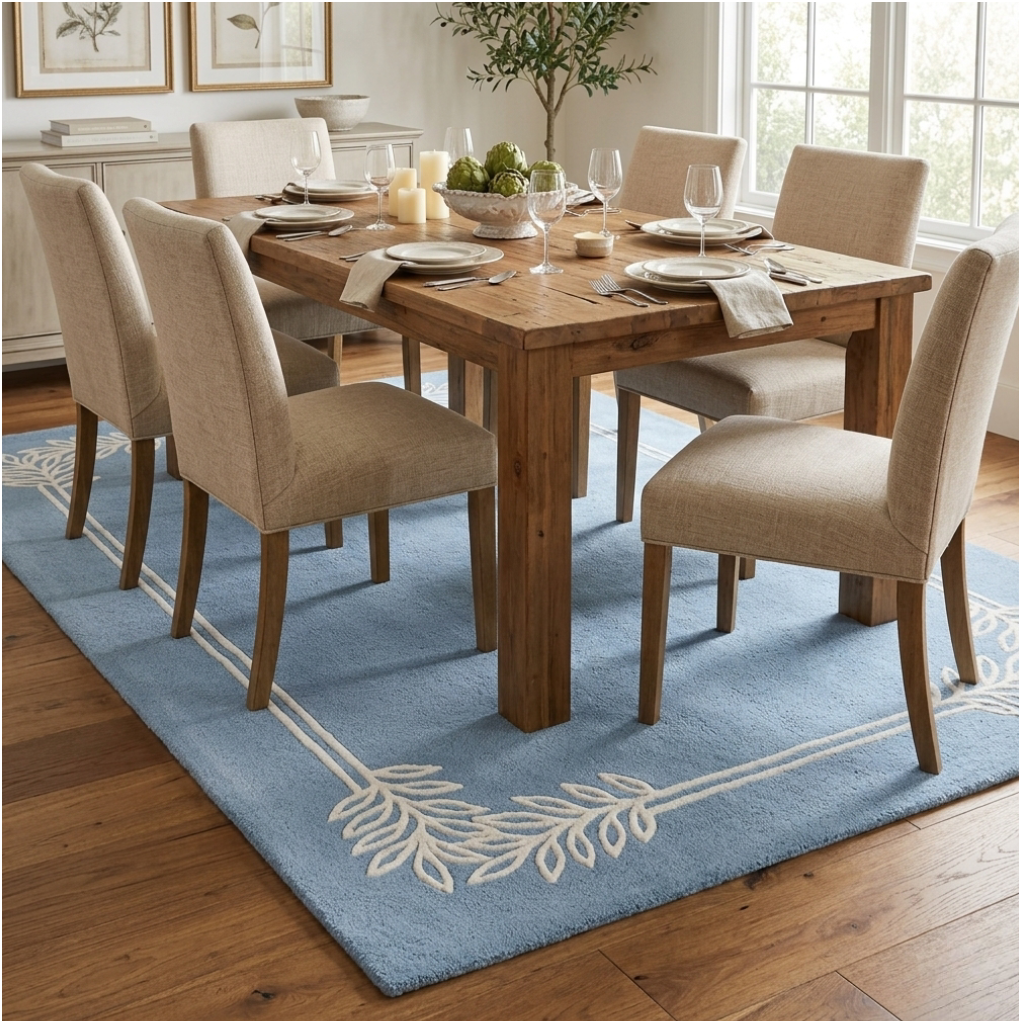 Coastal Blue Leaf-Frame Area Rug