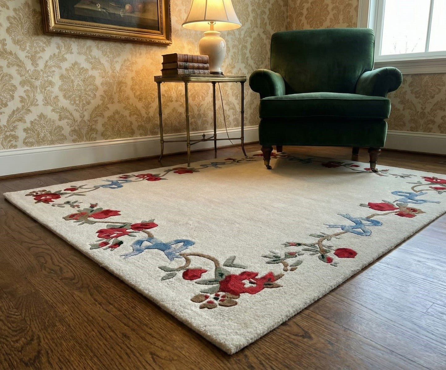 Vintage Cottage Floral & Ribbon Rug