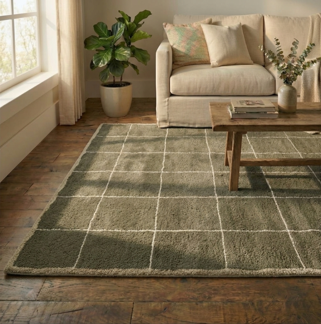 The Olive Green Checked Rug